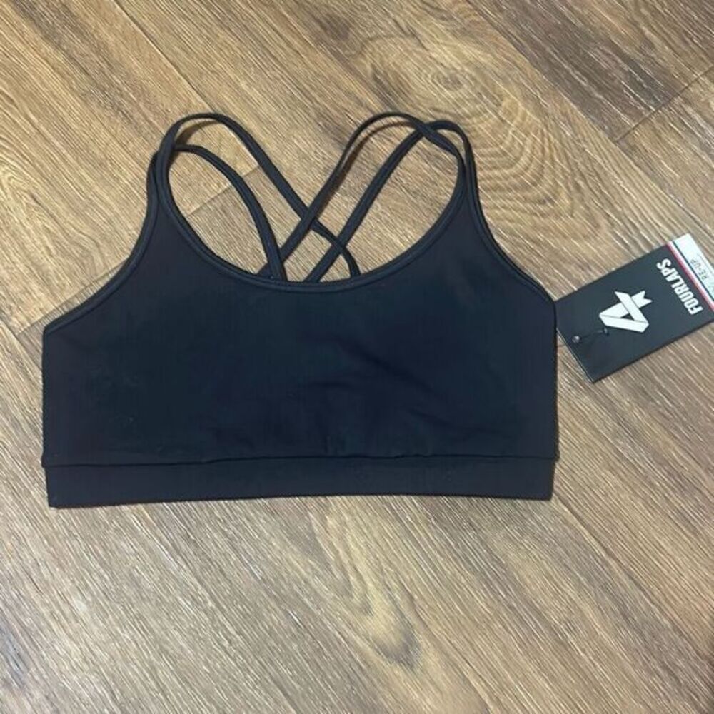 NWT FourLaps‎ Womens Black Double Criss-Cross Straps Vitality Sports Bra Size XS